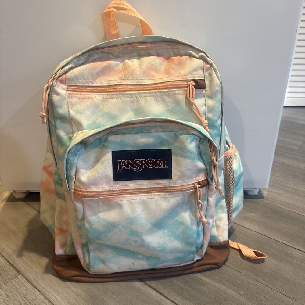 JanSport Pastel Tie Dye Backpack Blue Pink Mint Multi Pocket School Bag